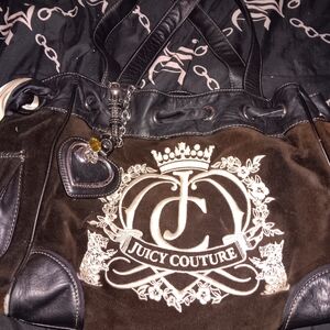 Juicy Couture Brown Velvet Logo Tote with Heart Charm